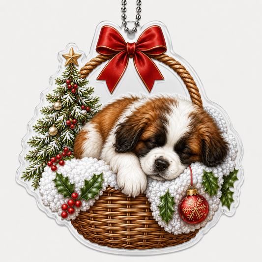 Dog Chrismast With Wicker Basket Saint Bernes