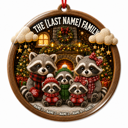 Christmas Family Wood Raccoon