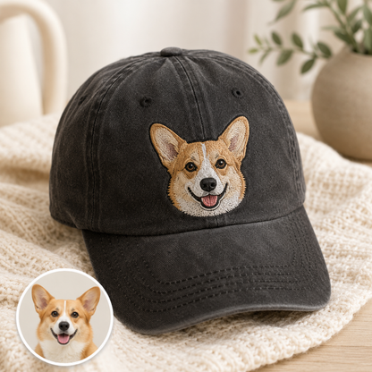Custom Photo Dog Embroidered Hat, Personalized Pet Portrait Vintage Hat, Dog Mom Gift THUC99