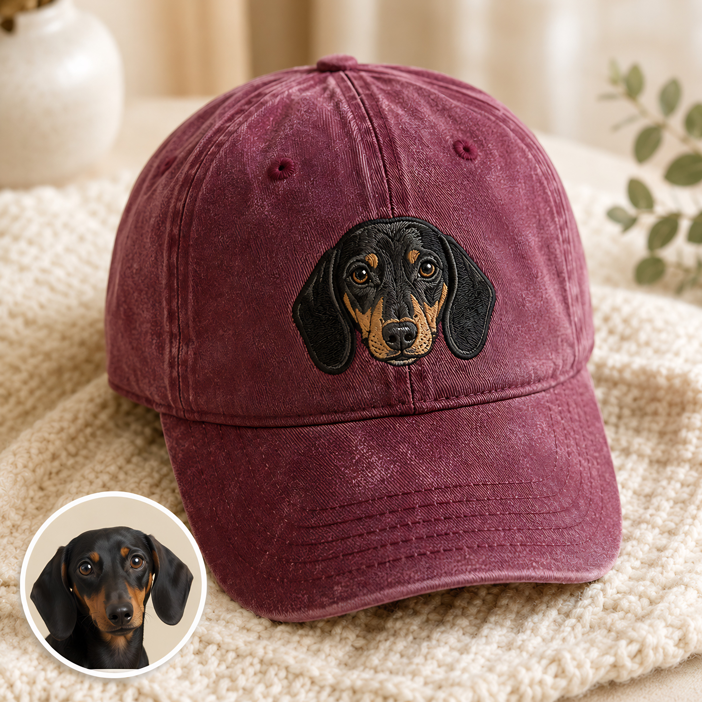 Custom Photo Dog Embroidered Hat, Personalized Pet Portrait Vintage Hat, Dog Mom Gift THUC99