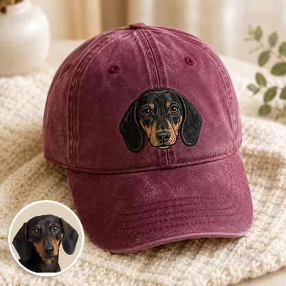 Custom Photo Dog Embroidered Hat, Personalized Pet Portrait Vintage Hat, Dog Mom Gift THUC99