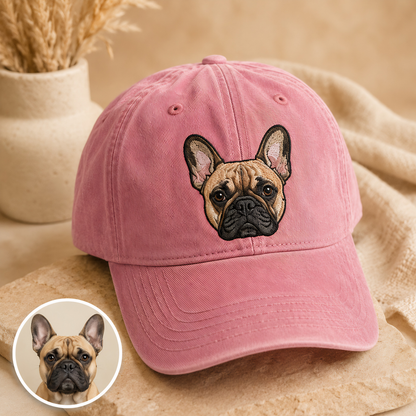 Custom Photo Dog Embroidered Hat, Personalized Pet Portrait Vintage Hat, Dog Mom Gift THUC99