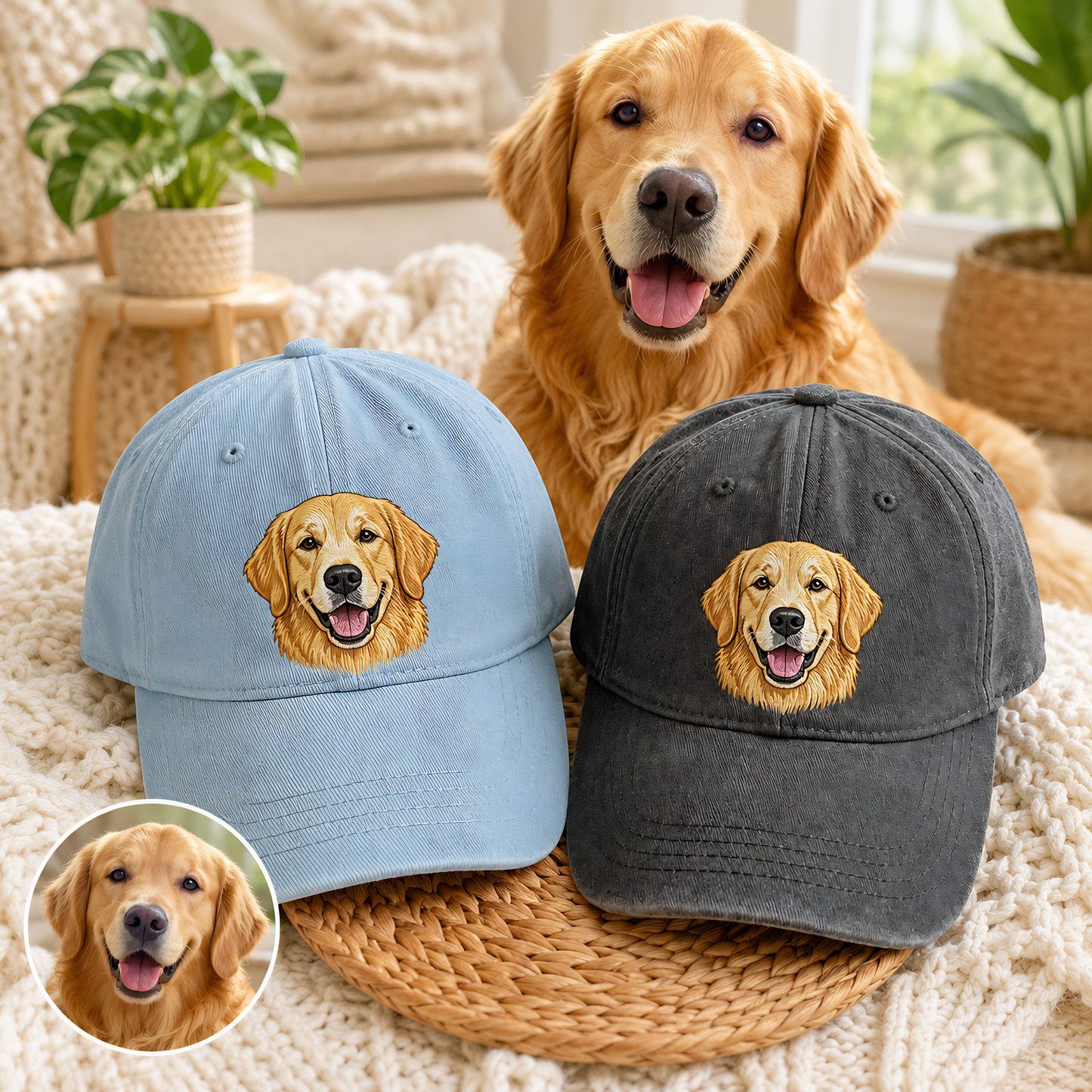 Custom Photo Dog Embroidered Hat, Personalized Pet Portrait Vintage Hat, Dog Mom Gift THUC99