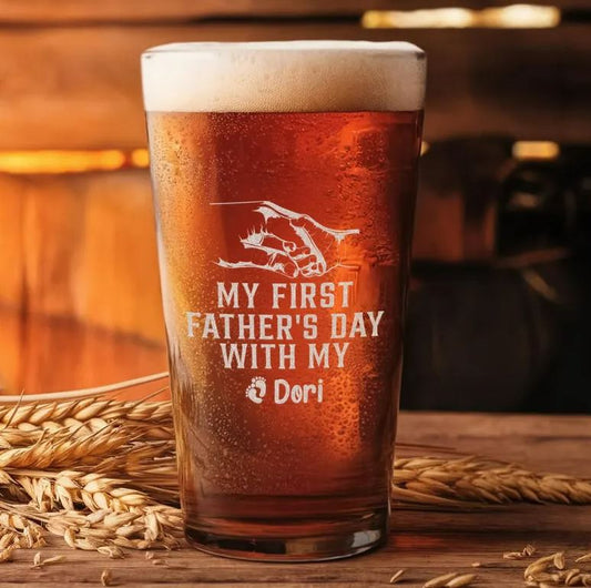 Personalized My First Father's Day Pint Glass | First Dad Glass | New Dad Engraved Beer Glass