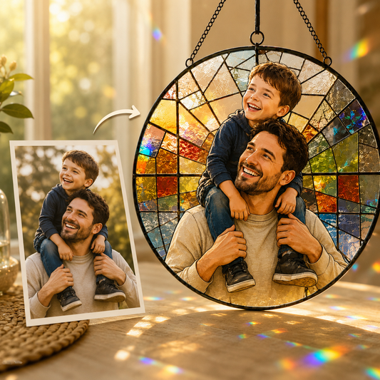 Custom Photo Dad Stained Glass Suncatcher – Personalized Dad Gifts | Gift For Dad TOM99