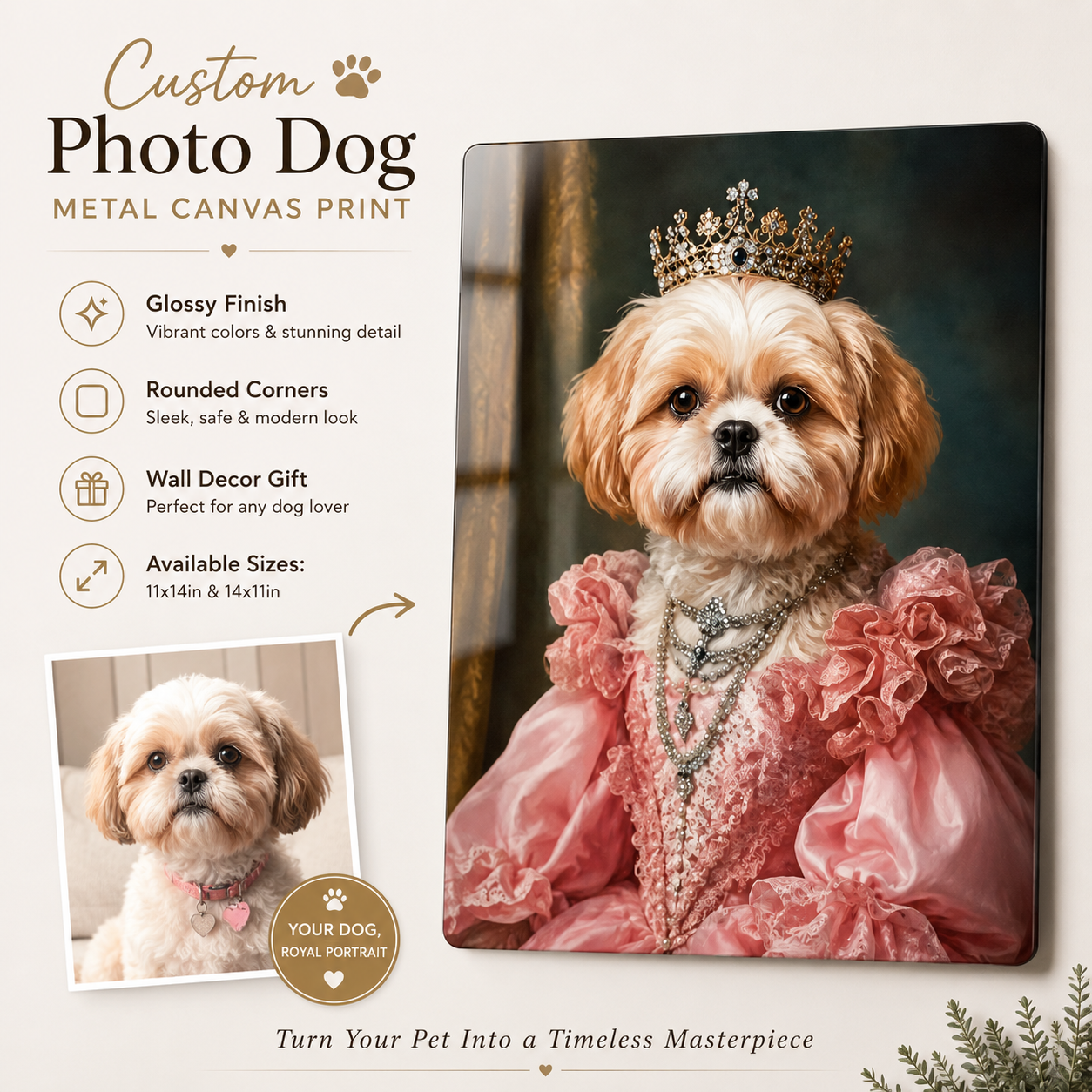 Personalized Dog Royal Metal Wall Art – Custom Pet Portrait Print With Name THUC99