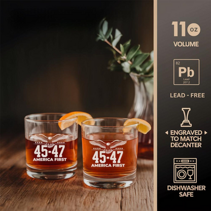 Trump 45/47 Whiskey Decanter | "America First" Engraved Bourbon Decanter | MAGA Whiskey Gift | Trump Supporter Barware