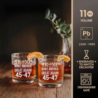 Trump Make American Great Again Decanter & Whiskey Glass Set | Engraved 45-47th President Trump Whiskey Glass EO05