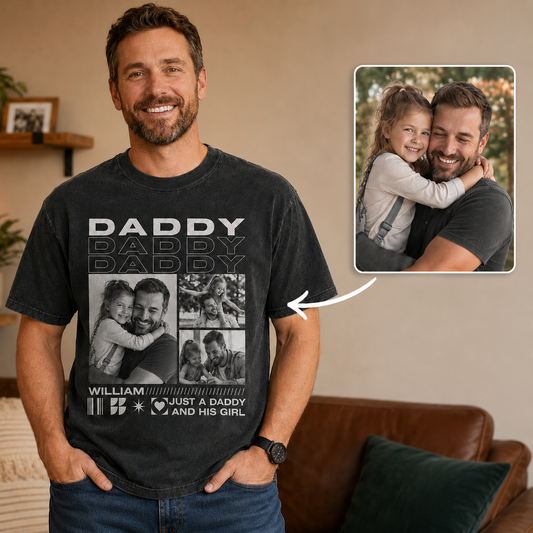 Custom Photo Daddy & Daughter Wash T-Shirt, Personalized Dad Gifts | Gift For Dad TOM99