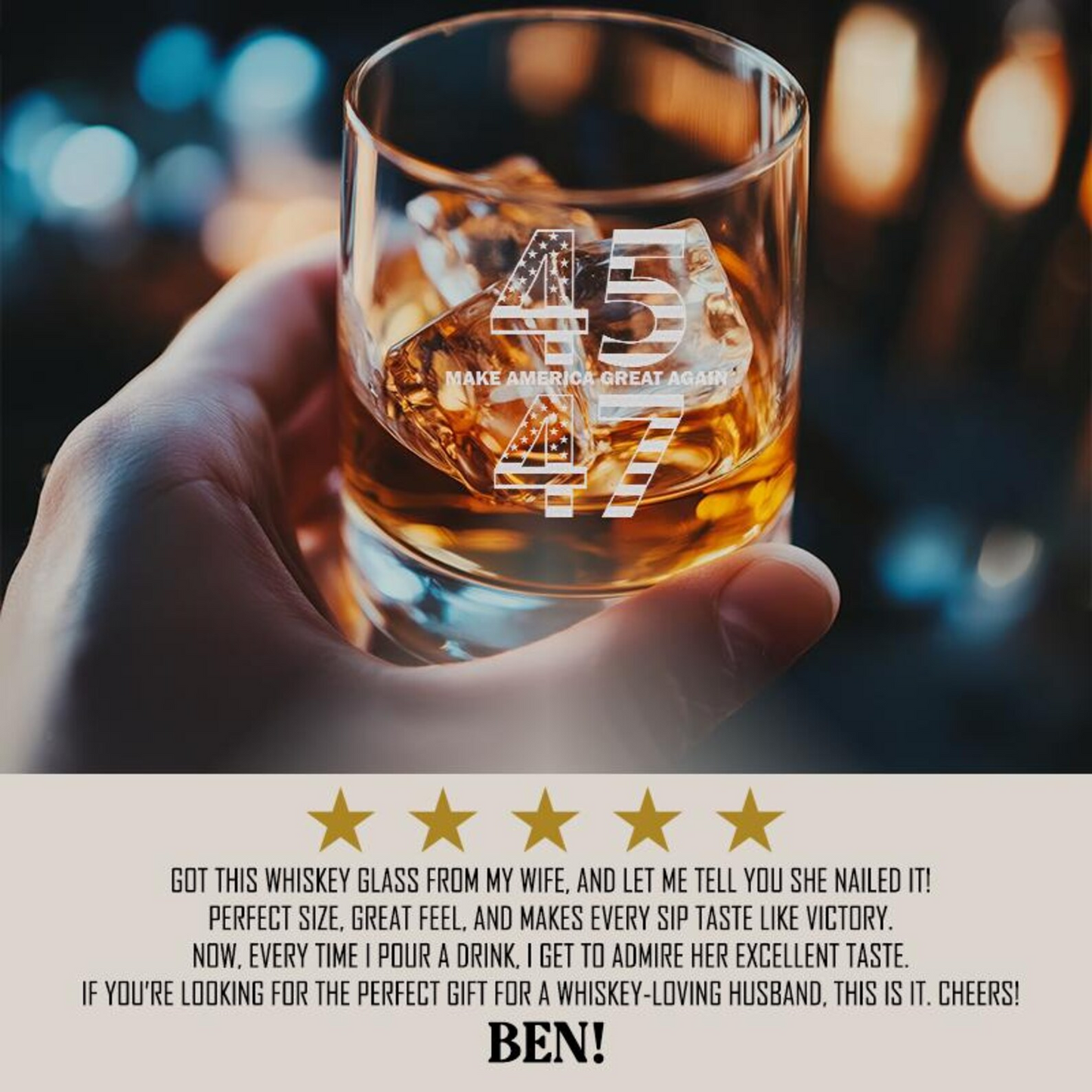 45 47 MAGA Trump Whiskey Glass | Trump 2024 | Patriotic Gift Engraved Whiskey Glass