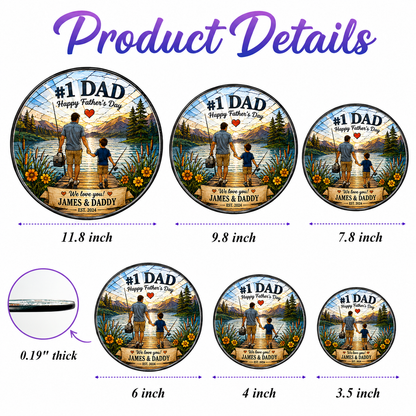 Custom First Dad Photo Stained Glass Suncatcher – Personalized Dad Gifts | Gift For Dad TOM99