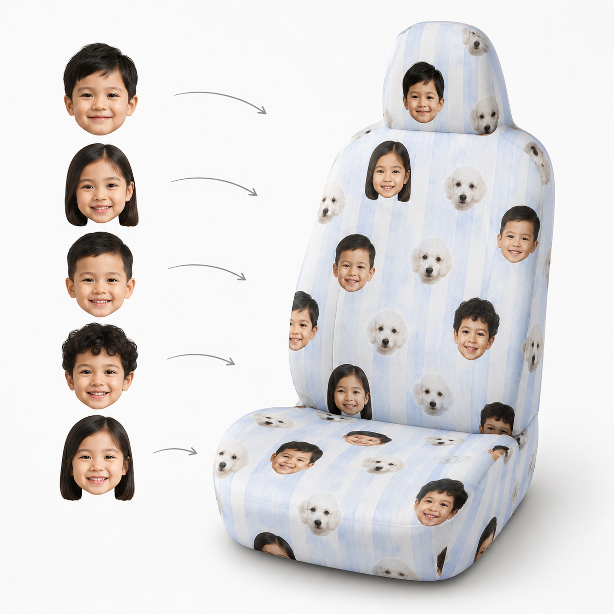 Personalized Dad & Son Portrait Car Seat Cover, Custom Dad Seat Protector, Gift For Dad TOM99