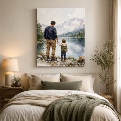 Custom Photo Dad And Son Canvas Wall Art - Custom Gift For Dad TOM99