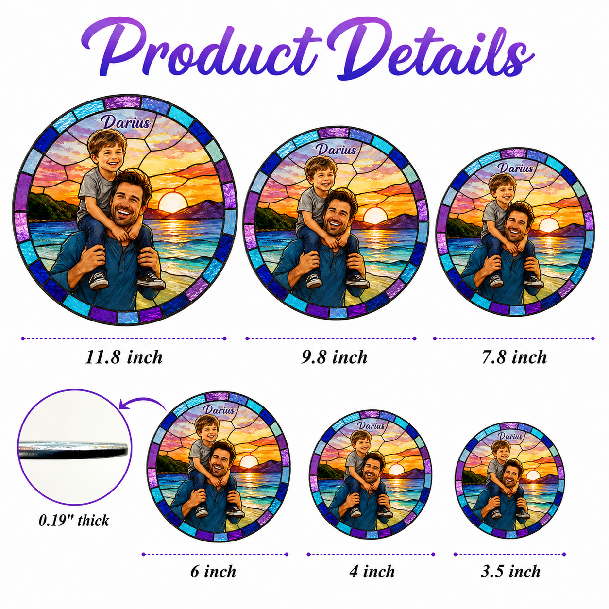 Custom Photo Dad & Son Stained Glass Suncatcher – Personalized Dad Gifts | Gift For Dad TOM99