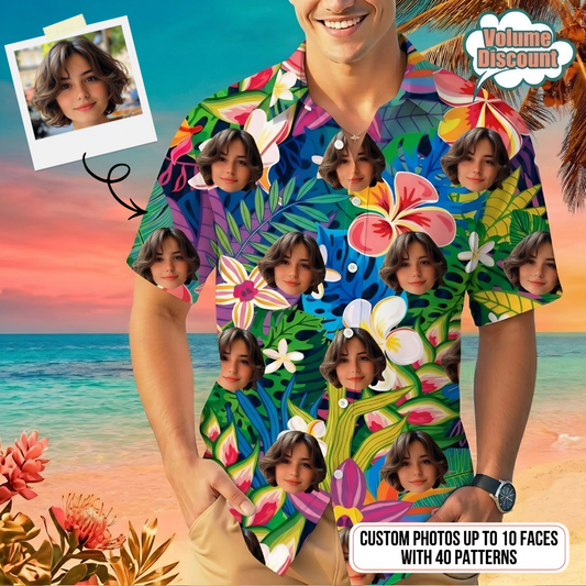 Custom Photo Face Hawaiian Shirt, Personalized Tropical Vacation Shirt, Family Matching Outfit THUC99