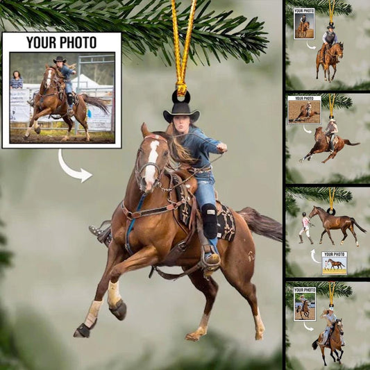 Custom Photo Horse Riding Equestrian Ornament | Custom Photo Family Acrylic Christmas Tree Decoration Gift THH24