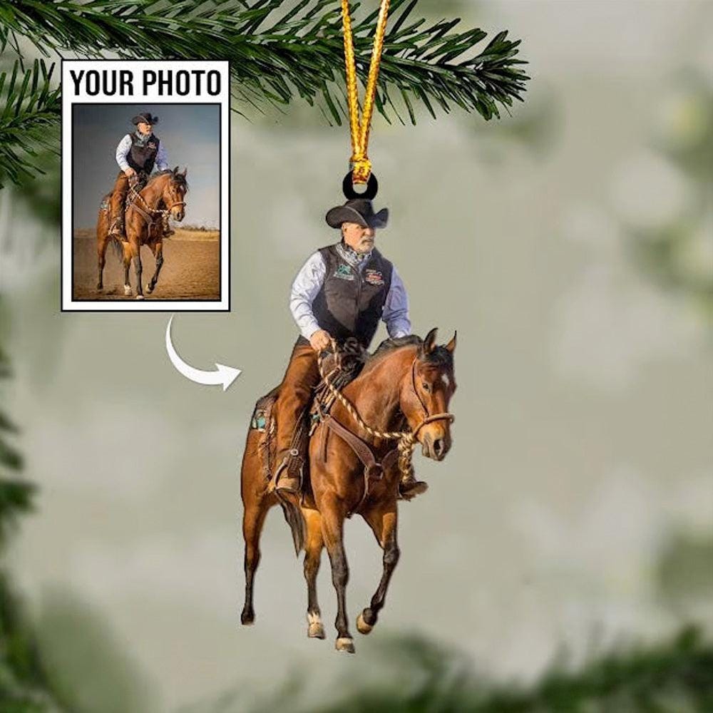 Custom Photo Horse Riding Equestrian Ornament | Custom Photo Family Acrylic Christmas Tree Decoration Gift THH24
