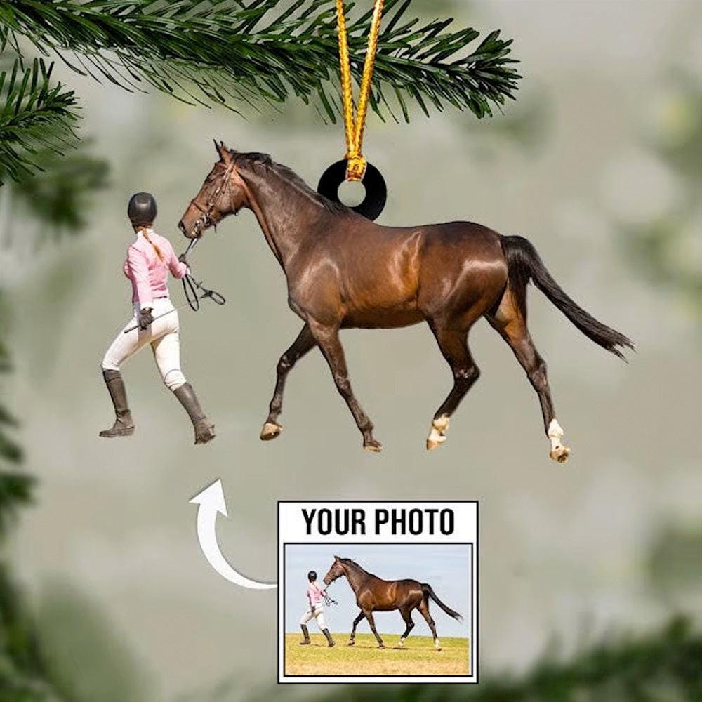 Custom Photo Horse Riding Equestrian Ornament | Custom Photo Family Acrylic Christmas Tree Decoration Gift THH24