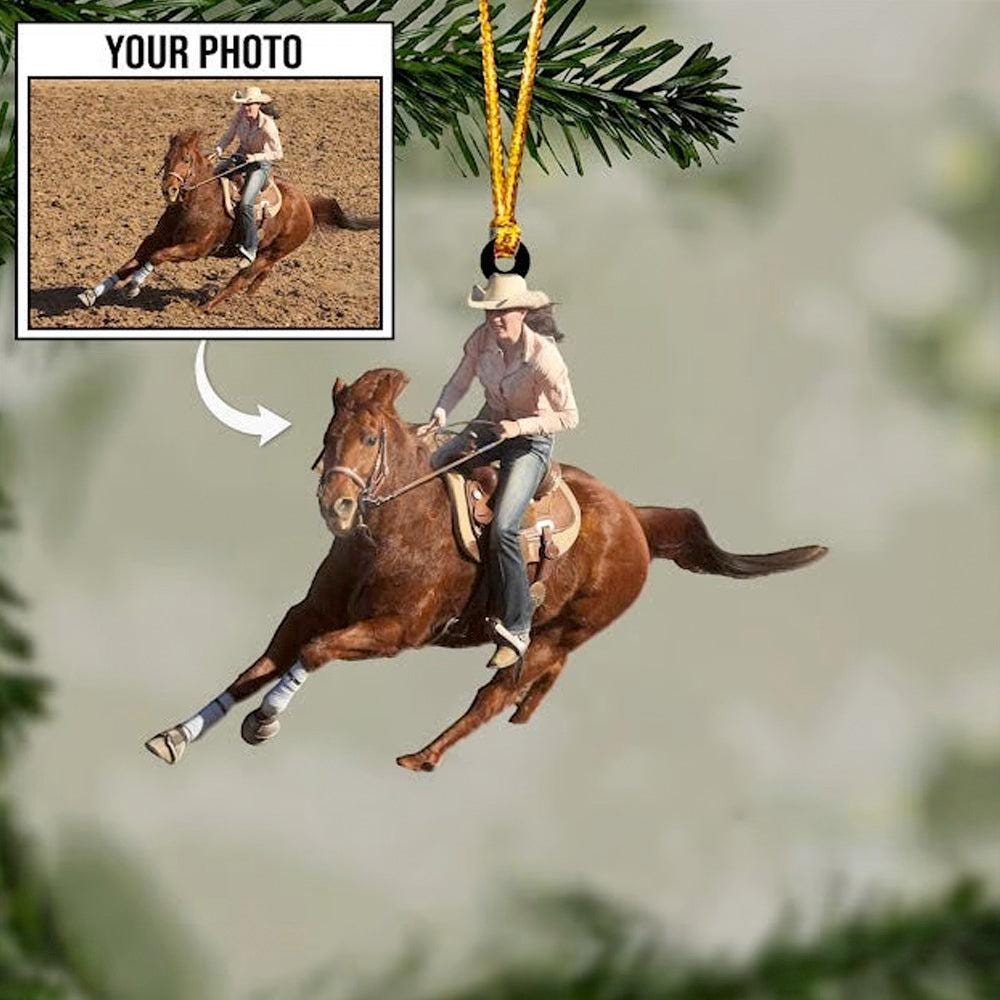 Custom Photo Horse Riding Equestrian Ornament | Custom Photo Family Acrylic Christmas Tree Decoration Gift THH24