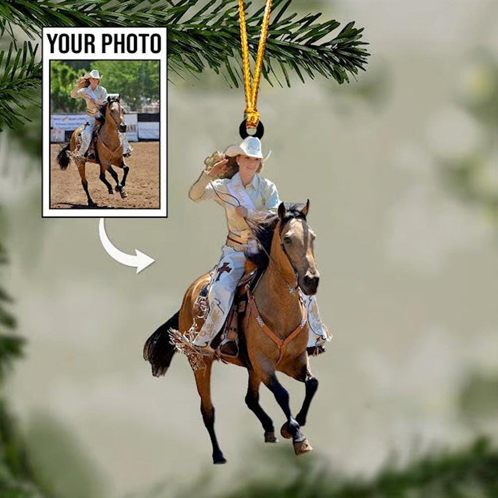 Custom Photo Horse Riding Equestrian Ornament | Custom Photo Family Acrylic Christmas Tree Decoration Gift THH24