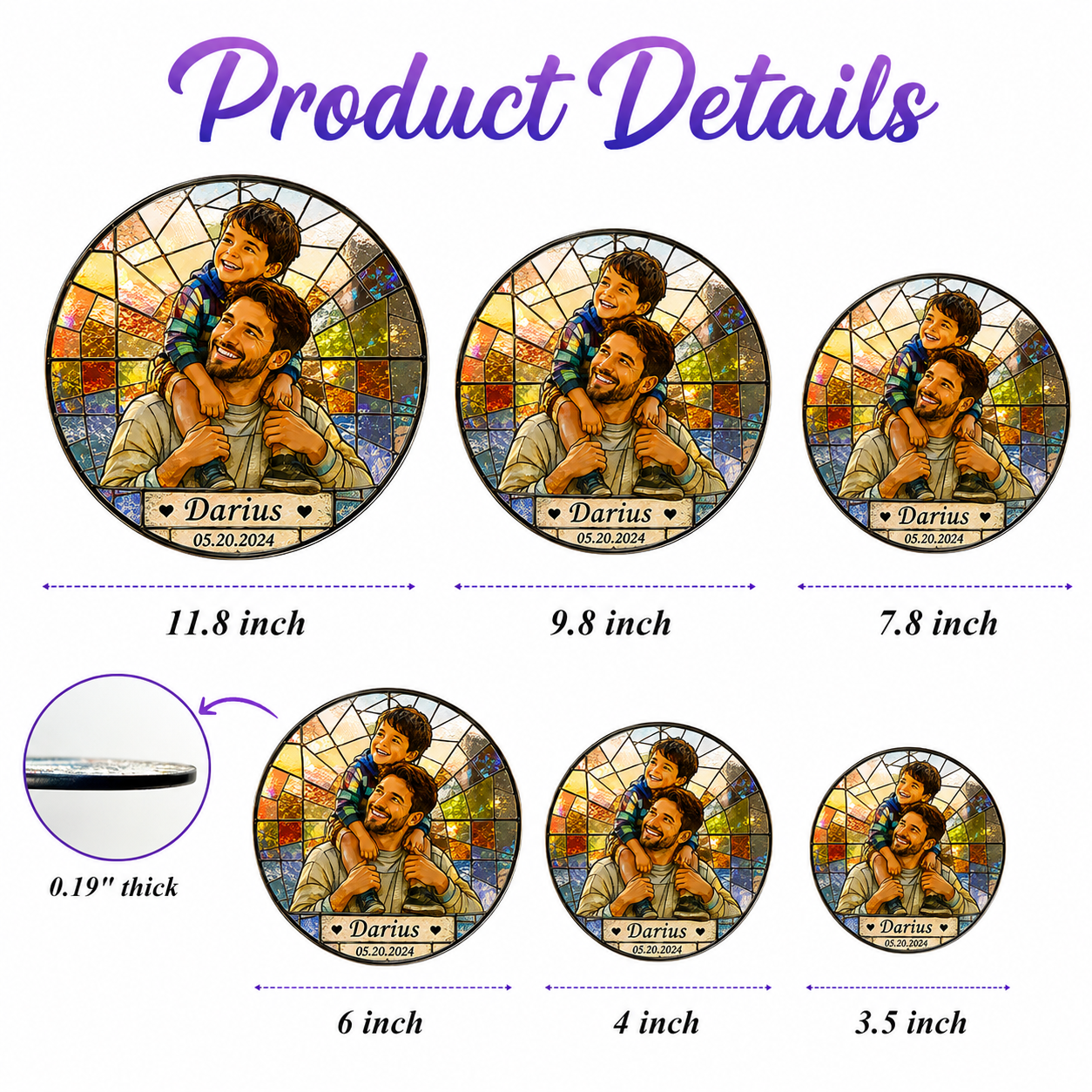 Custom Photo Dad Stained Glass Suncatcher – Personalized Dad Gifts | Gift For Dad TOM99