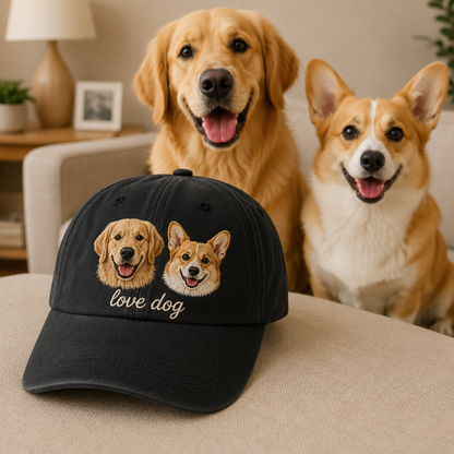 Custom Dog Face Embroidered Hat, Personalized Dog Name Cap, Pet Lover Gift THUC99
