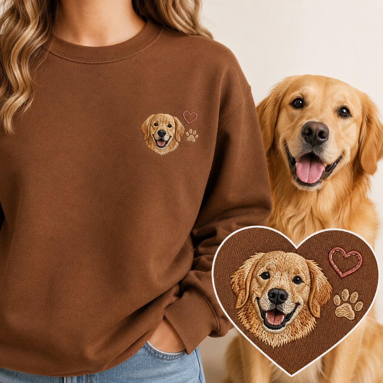 Custom Photo Dog Memorial Sweatshirt, Personalized Pet Portrait Embroidered Hoodie THUC99