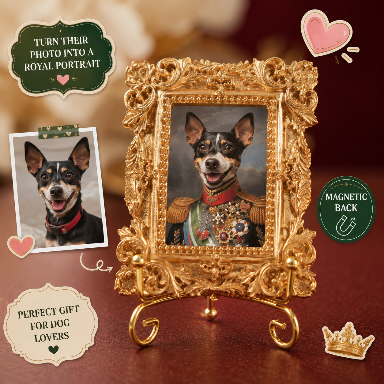 Custom Dog Photo Magnet, Vintage Frame Refrigerator Decor, Personalized Dog Lover Gift THUC99