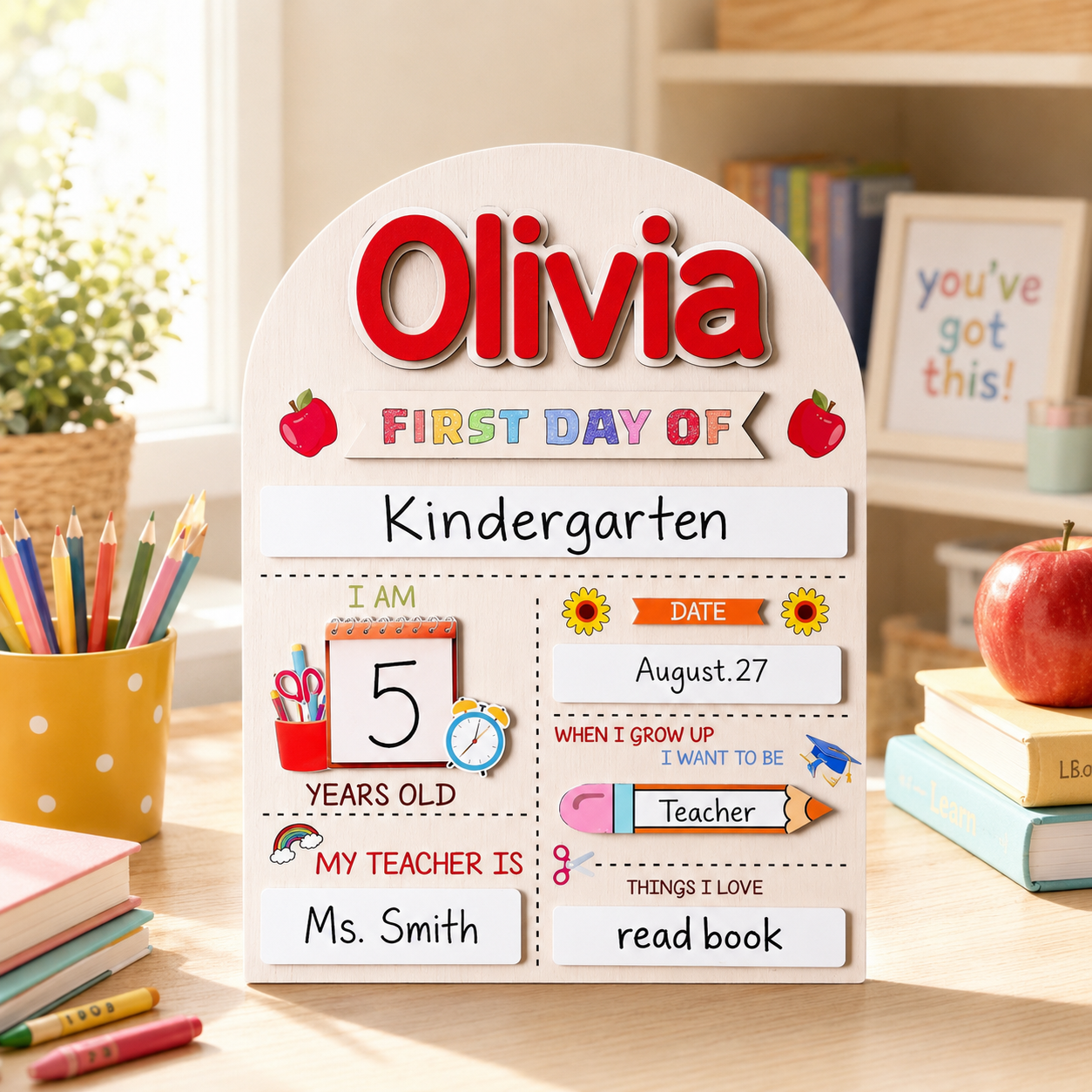 Personalized Back to School Photo Prop, Custom Acrylic Wood School Sign THUC99