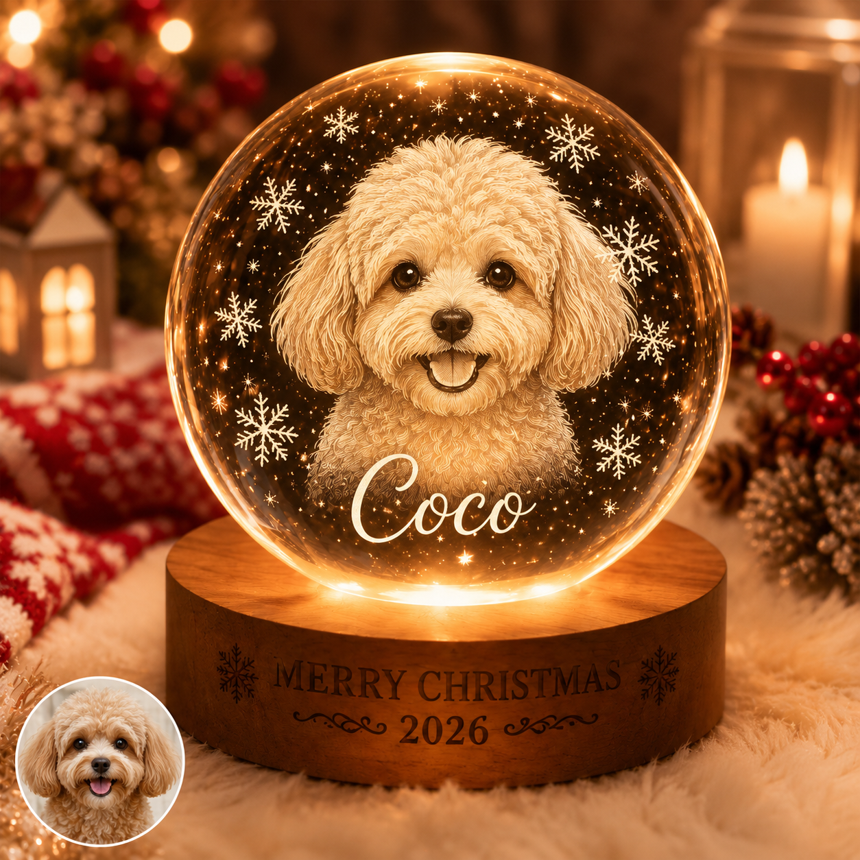 Custom Dog Photo Crystal Lamp, Personalized Pet Crystal Ball Night Light, Dog Memorial Gift THUC99