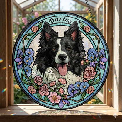 Custom Photo Dog Stained Glass Suncatcher - Personalized Pet Portrait Gift for Dog Mom, Dog Dad THUC99