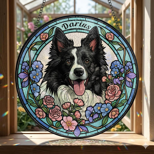 Custom Photo Dog Stained Glass Suncatcher - Personalized Pet Portrait Gift for Dog Mom, Dog Dad THUC99