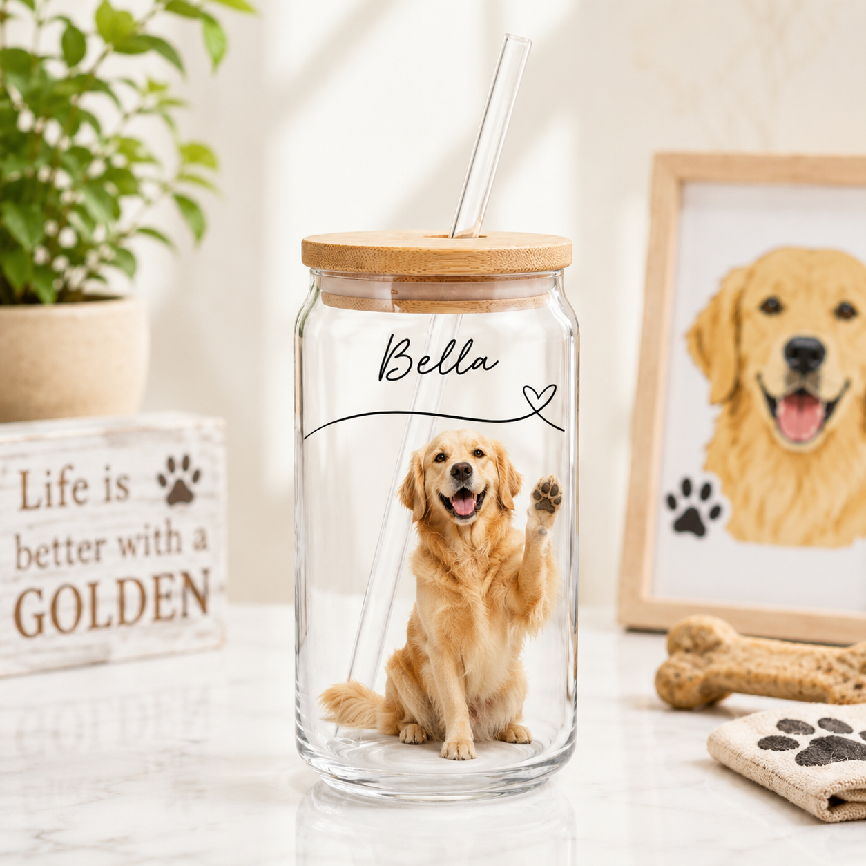Custom Dog Mom Glass Tumbler – Personalized 16oz Cup with Lid & Straw THUC99