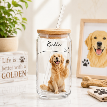 Custom Dog Mom Glass Tumbler – Personalized 16oz Cup with Lid & Straw THUC99