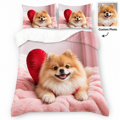 Personalized Dog Duvet Cover, Custom Pet Photo Bedding Set With Pillowcases THUC99
