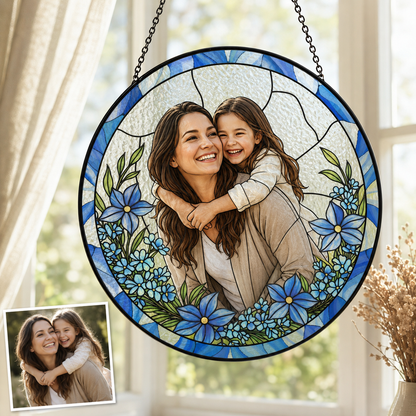 Custom Family Portrait Stained Glass Suncatcher, Personalized Photo Window Hanging Gift for Mom THUC99