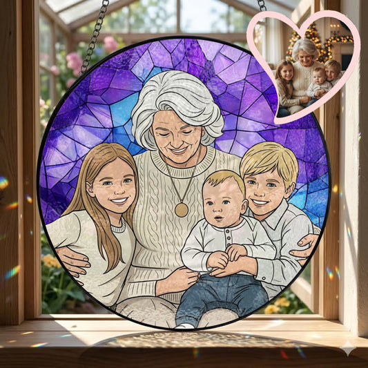 Custom Family Photo Glass Suncatcher – Grandma Gift, Mother's Day Decor THUC99