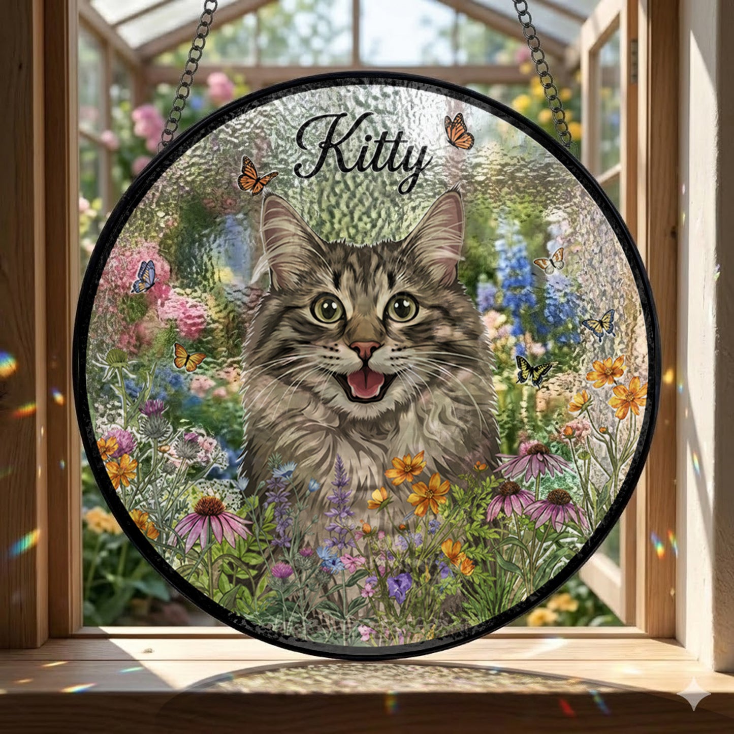 Personalized Dog And Cat Name Suncatcher – Custom Pet Portrait Glass Window Hanging (THUC99)