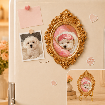 Custom Dog Sleeping Magnet, Personalized Pet Photo Vintage Frame, Dog Lover Gift THUC99