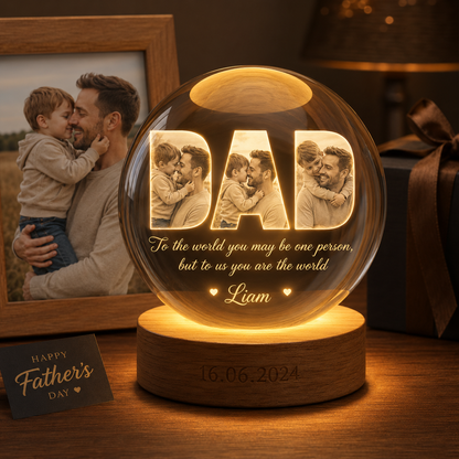 Custom Dad Crystal Ball Night Light, Personalized Photo Lamp, Father’s Day Gift For Dad THUC99