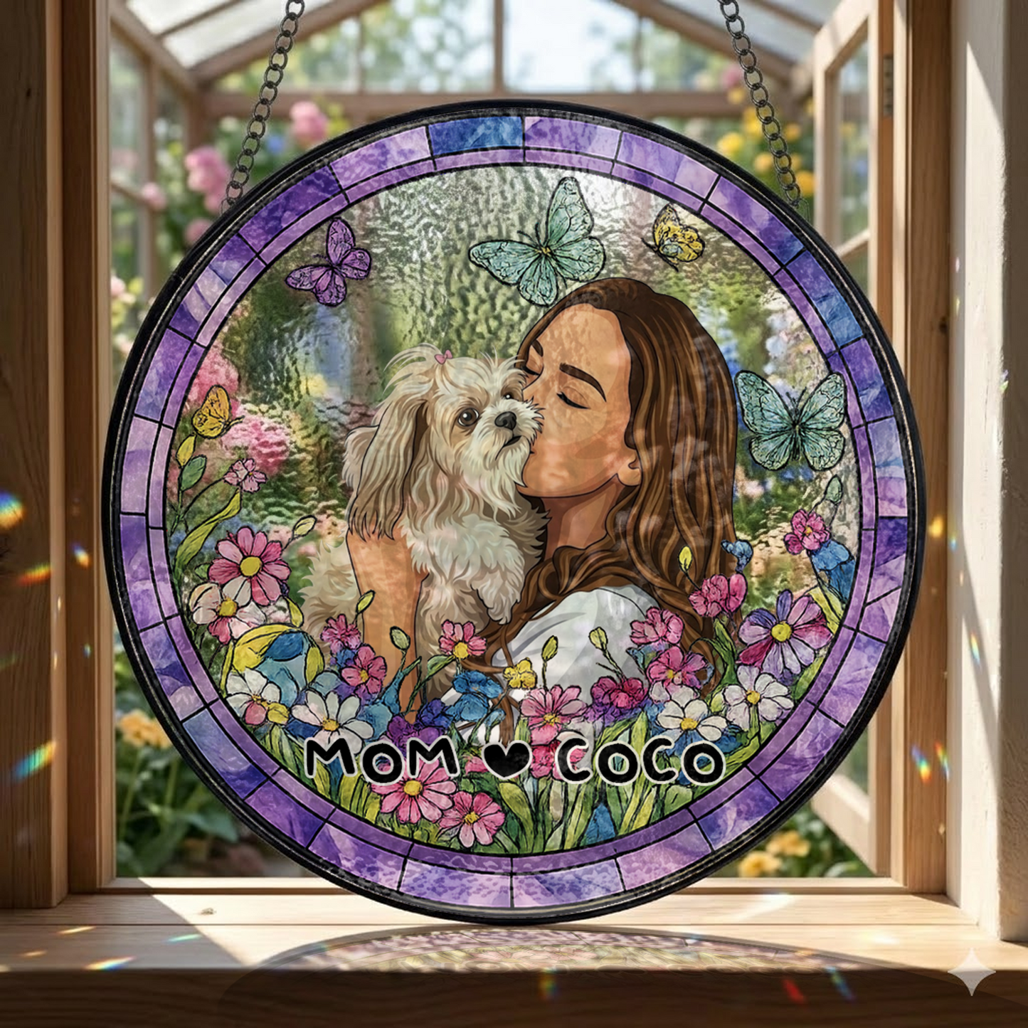 Custom Photo Family Stained Glass Hanging – Personalized Home Decor Gift For Mother's Day (THUC99)