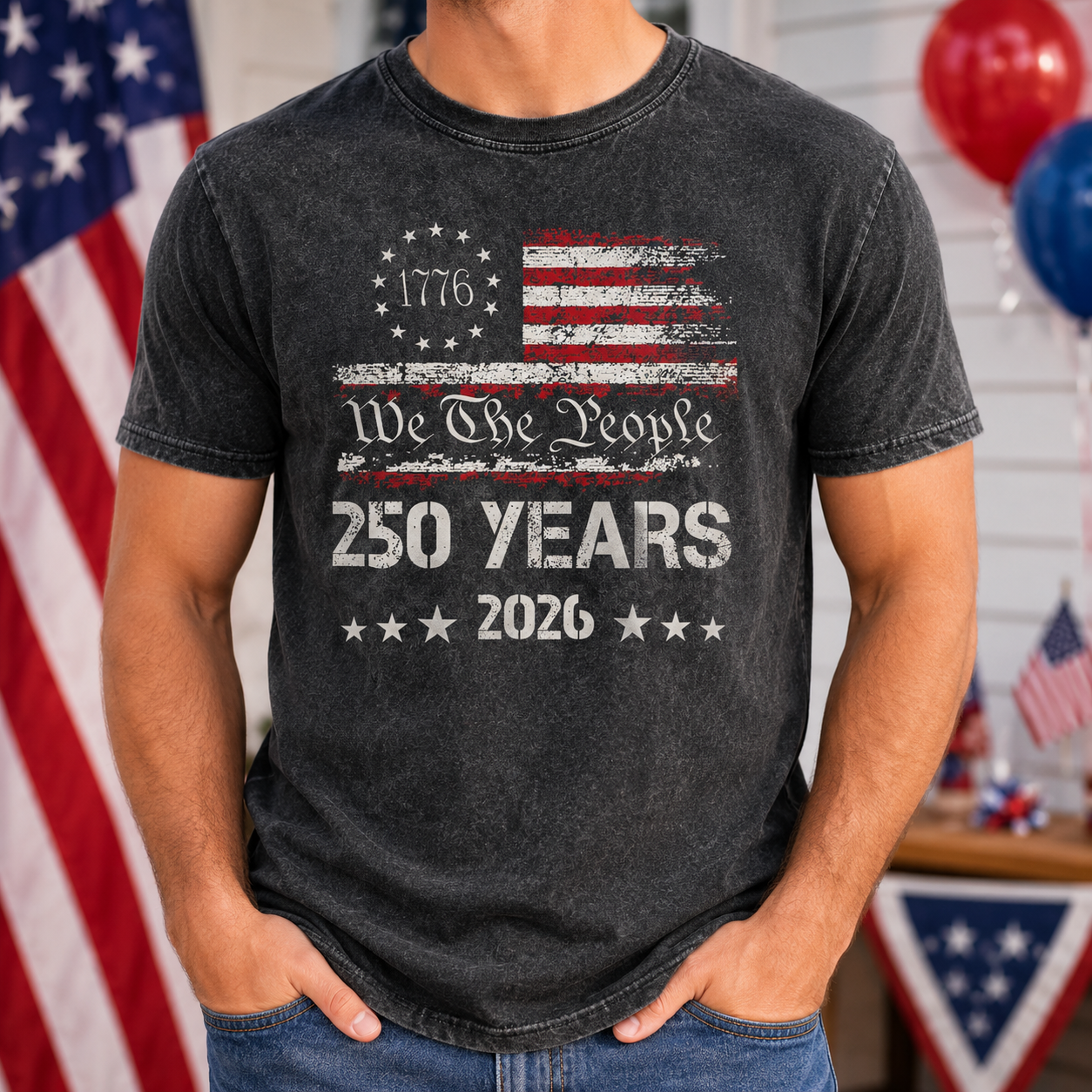 USA 250 Anniversary Wash Shirt, Freedom Since 1776 Patriotic Tee THUC99