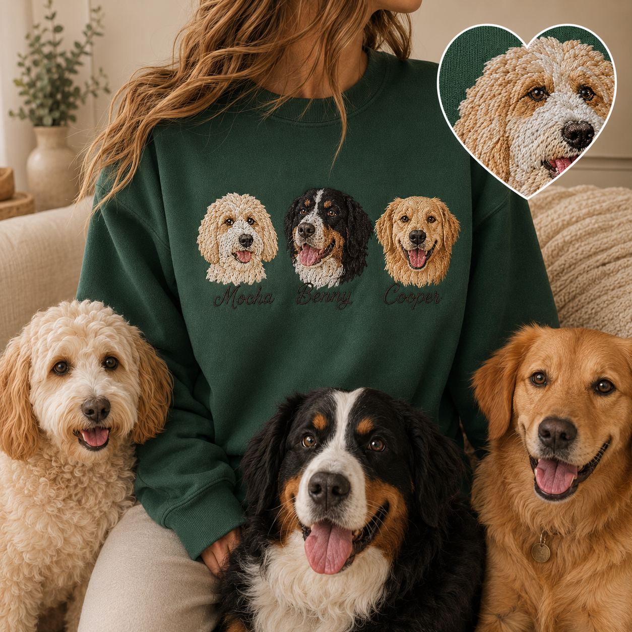 Custom Dog Portrait Sweatshirt, Personalized Pet Embroidery Hoodie THUC99