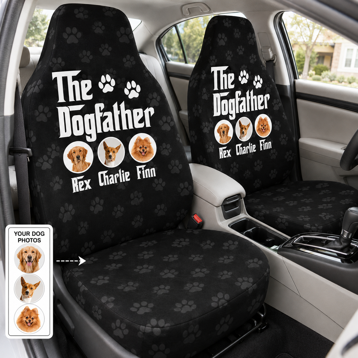 Custom Dog Photo Car Seat Protector, Personalized Dog Father Seat Cover, Dog Mom Gift THUC99