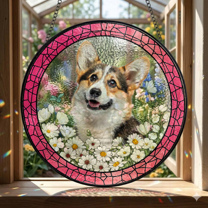 Custom Pet Photo Stained Glass Suncatcher – Personalized Dog Portrait Window Hanging (THUC99)
