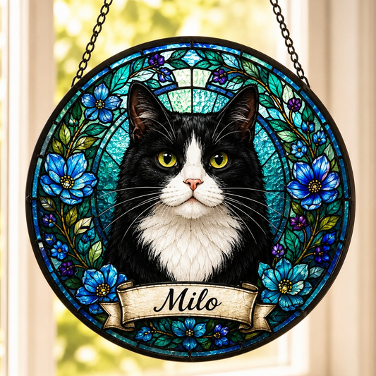 Custom Photo Cat Lover Window Hanging – Personalized Pet Memorial Suncatcher | Sympathy Gift for Cat Owner THUC99