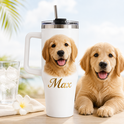 Personalized Dog Face 40oz Tumbler – Custom Photo Cup for Dog Moms, Dog Dads and Pet Parents THUC99