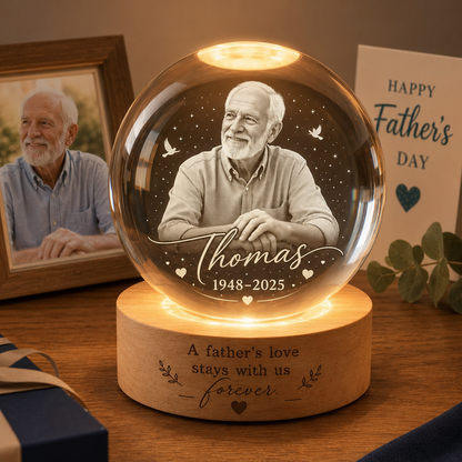 Custom Photo Dad Memorial Night Light, Crystal Ball Lamp, Personalized Father’s Day Gift THUC99