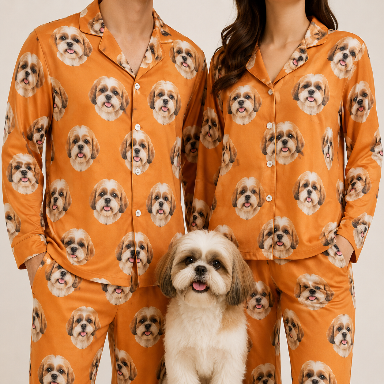 Personalized Dog Face Matching Pajamas Set, Custom Photo Pet Sleepwear for Couples THUC99