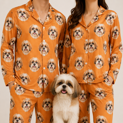 Personalized Dog Face Matching Pajamas Set, Custom Photo Pet Sleepwear for Couples THUC99